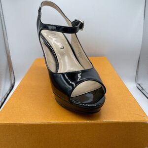 Unisa Open Toed Black Patent Leather Ankle Strap heels 8